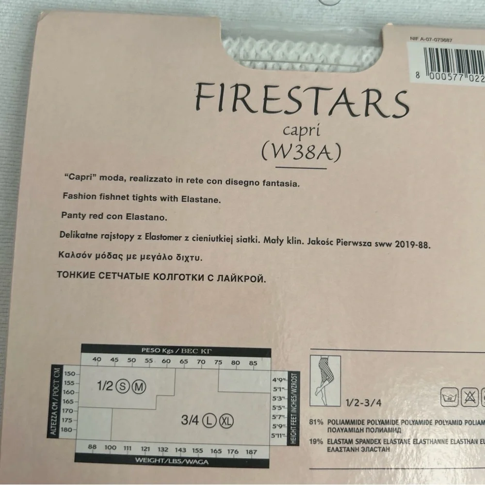 NEW Levante Calze Styling Firestars Capri White Pattern Stockings Size 3/4 L/XL